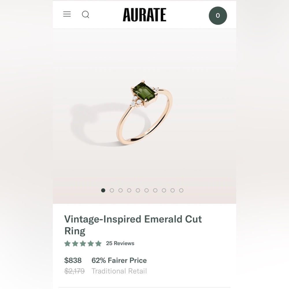 SOLD Aurate Vintage Inspired Emerald Cut ring green tourmaline 6